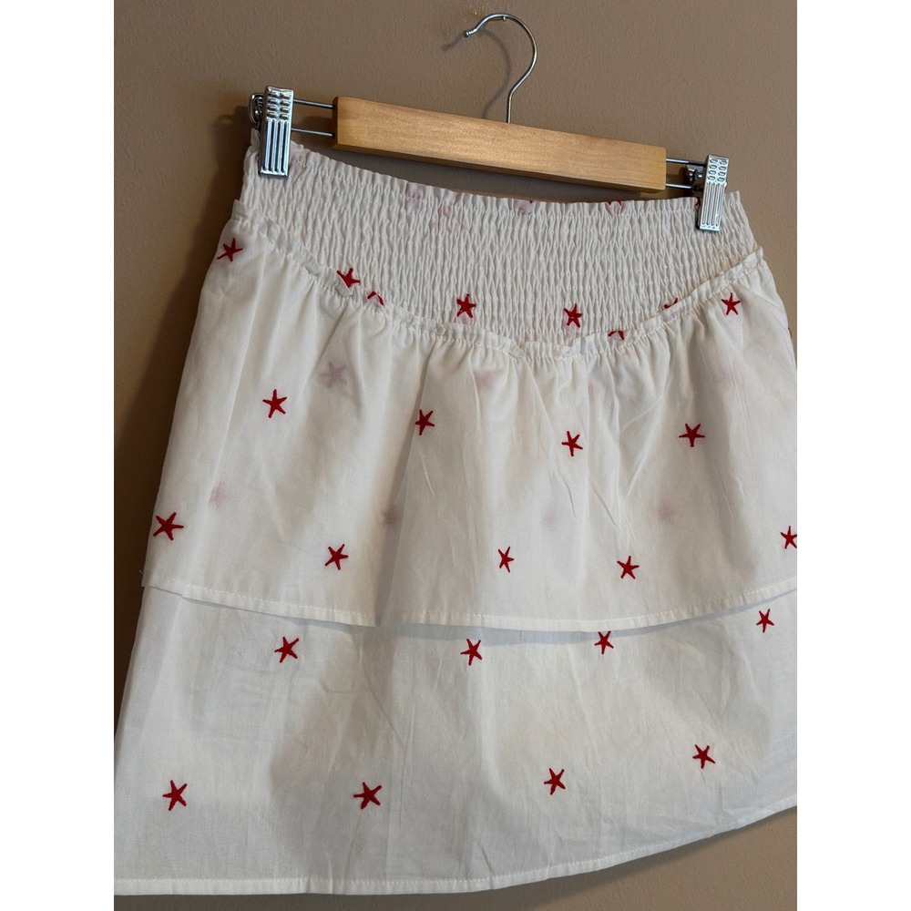 White Red Embroidered Star Smocked Tiered Skort Medium - Picture 2 of 6